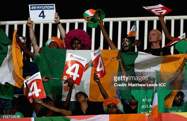 Local boys show their support to the Irish team during the ICC World Twenty20 2012 Group B match between West Indies and Ireland at R. Premadasa...