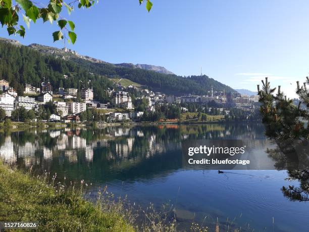 st. moritz, switzerland during summer season - bluefootage fotografías e imágenes de stock