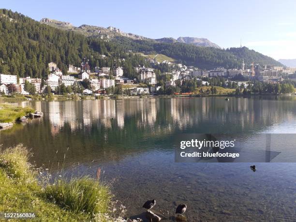 st. moritz, switzerland during summer season - bluefootage fotografías e imágenes de stock