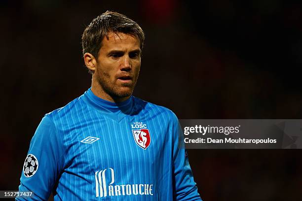 Goalkeeper, Mickael Landreau of Lille looks on during the Group F UEFA Champions League match between LOSC Lille Metropole and FC BATE Borisov at the...