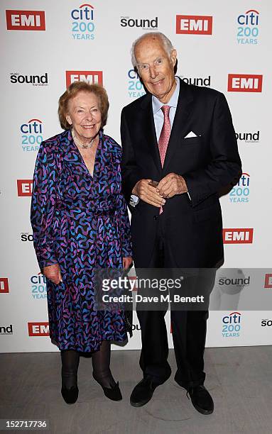 Sir George Martin and Lady Judy Martin arrive at the EMI Music Sound Foundation fundraiser at Somerset House on September 24, 2012 in London, England.