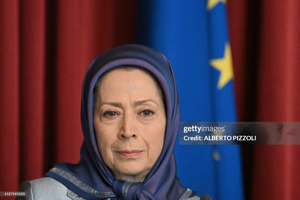 Mek Rajavi Maryam Rajavi, leader of the People's Mujahedin of Iran group, looks ...
