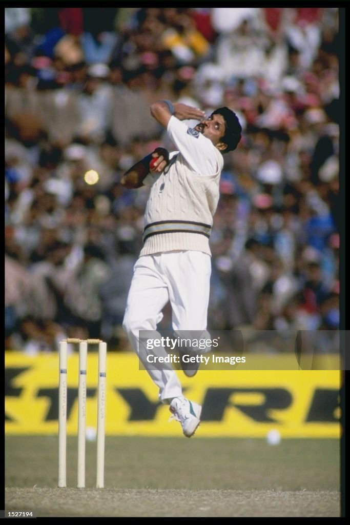 Kapil Dev of India bowling