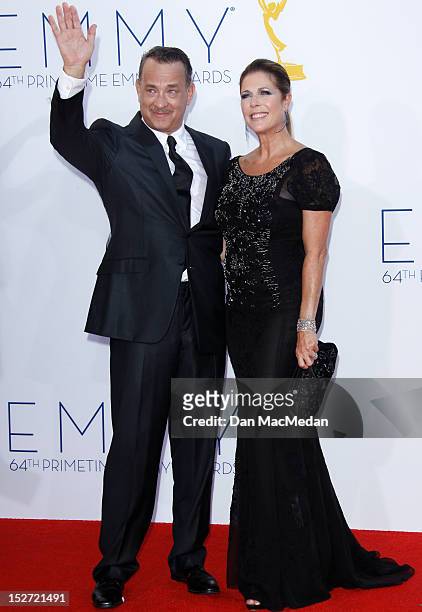 Tom Hanks and Rita Wilson arrives at the 64th Primetime Emmy Awards held at Nokia Theatre L.A. Live on September 23, 2012 in Los Angeles, California.