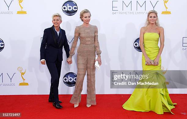 Ellen DeGeneres, Poria de Rossi and Julie Bowen arrives at the 64th Primetime Emmy Awards held at Nokia Theatre L.A. Live on September 23, 2012 in...