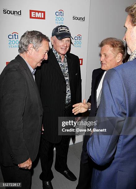Nick Mason, Mike Love, Bruce Johnston and Mike Rutherford arrive at the EMI Music Sound Foundation fundraiser at Somerset House on September 24, 2012...