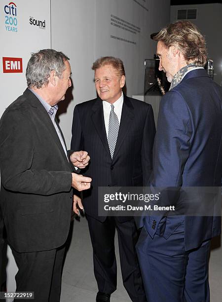 Nick Mason, Bruce Johnston and Mike Rutherford arrive at the EMI Music Sound Foundation fundraiser at Somerset House on September 24, 2012 in London,...