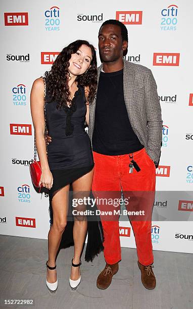 Eliza Doolitte and manager George Roberts-Bascombe arrive at the EMI Music Sound Foundation fundraiser at Somerset House on September 24, 2012 in...
