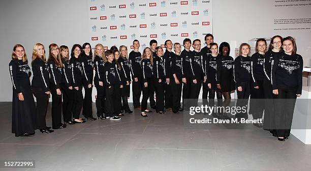 Members of the EMI MSF Orchestra arrive at the EMI Music Sound Foundation fundraiser at Somerset House on September 24, 2012 in London, England.