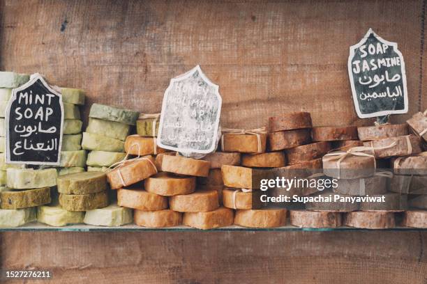 handmade soap at soap shops in souk, morocco - souk stock pictures, royalty-free photos & images