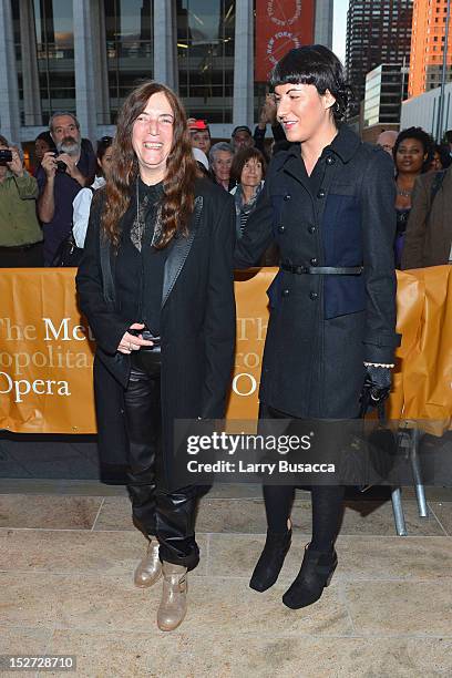 ARecording Artist Patti Smith and daughter Jesse Smith attend the 2012 Metropolitan Opera Season Opening Night performance of "L'Elisir D'Amore" at...