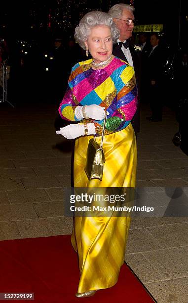 Queen Elizabeth II attends the Royal Variety Performance at the Birmingham Hippodrome on November 29, 1999 in Birmingham, England.