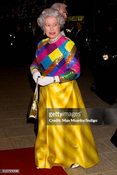 Queen Elizabeth II attends the Royal Variety Performance at the Birmingham Hippodrome on November 29, 1999 in Birmingham, England.