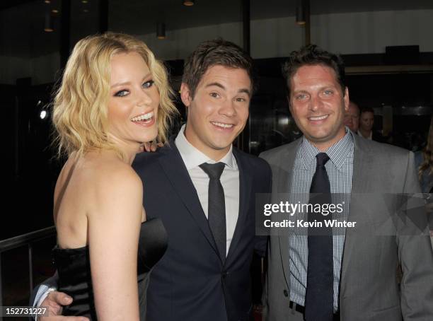 Actress/producer Elizabeth Banks, actor Adam DeVine, and producer Max Handelman arrive at the premiere of Universal Pictures And Gold Circle Films'...