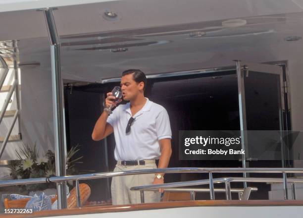 Actor Leonardo DiCaprio on location for "The Wolf of Wall Street" on September 24, 2012 in New York City.