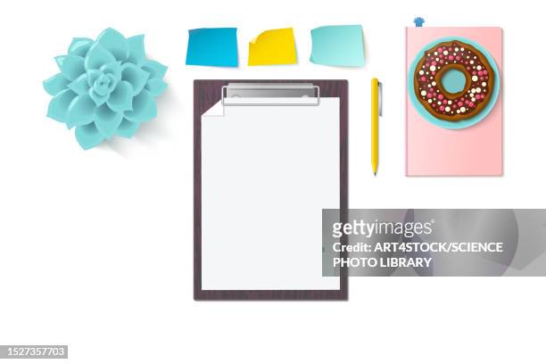 home office desk, illustration - pastel coloured stock illustrations
