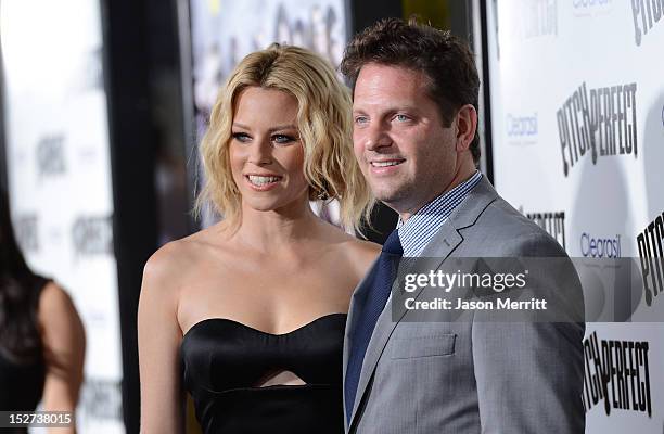 Actors Elizabeth Banks and Max Handelman arrive at the Los Angeles premiere of 'Pitch Perfect' at ArcLight Hollywood on September 24, 2012 in...