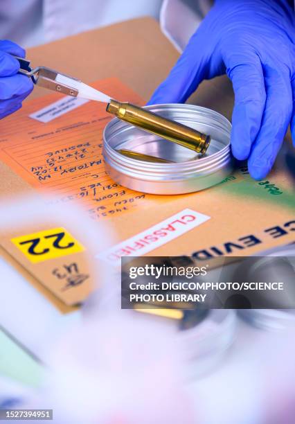 forensic analysis of bullets - forensic science technician stock pictures, royalty-free photos & images