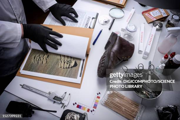 forensic footwear analysis - forensic science technician stock pictures, royalty-free photos & images