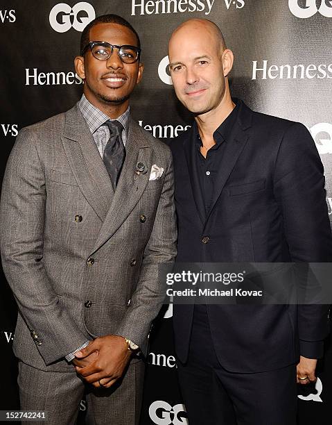 Basketball player Chris Paul and GQ VP & Publisher Chris Mitchell attend the GQ October Cover Party With Chris Paul with Hennessy at Sayer's Club on...