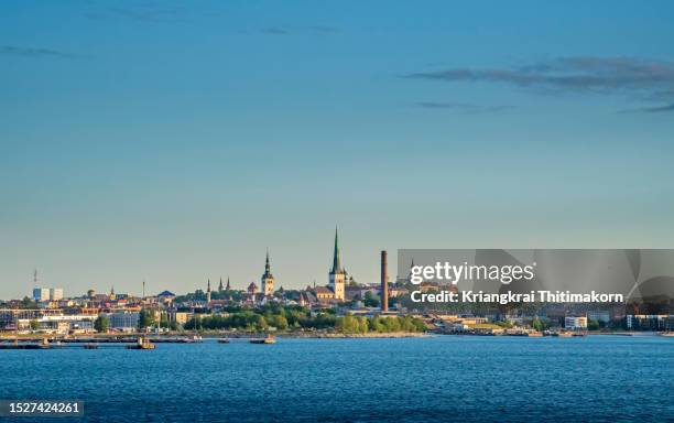 landscape of tallinn city from distance. - tallin fotografías e imágenes de stock