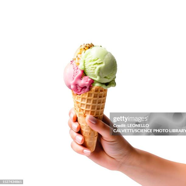 ilustraciones, imágenes clip art, dibujos animados e iconos de stock de woman holding ice cream cone, illustration - barquilla de helado