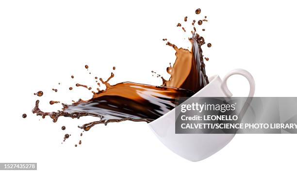 stockillustraties, clipart, cartoons en iconen met coffee splashing out of cup, illustration - coffee splash