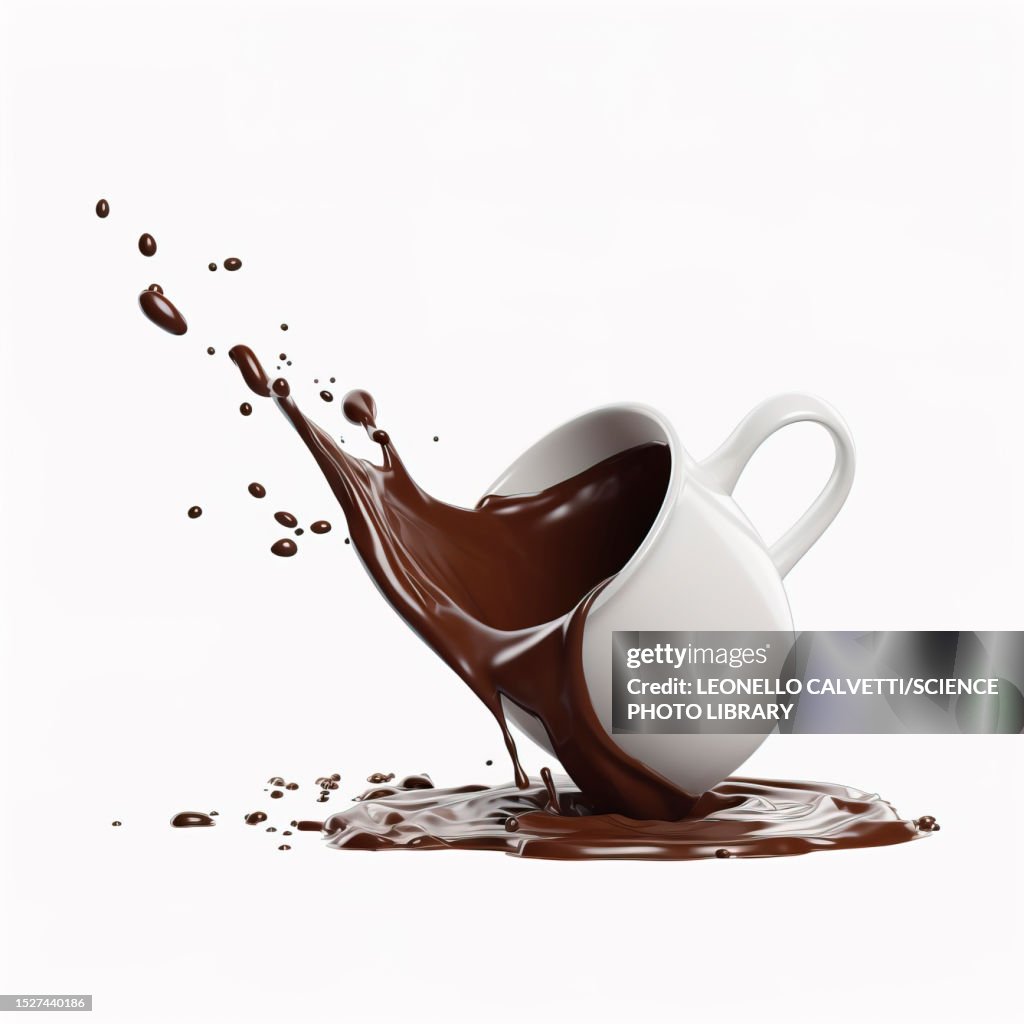 Chocolate spilling from cup, illustration
