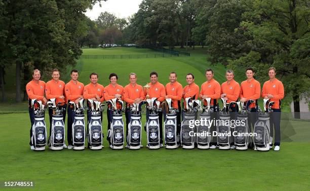 The European Team L-R: Peter Hanson, Ian Poulter, Martin Kaymer, Graeme McDowell, Rory McIlroy, Luke Donald, Jose Maria Olazabal , Sergio Garcia,...