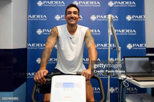 Danilo Cataldi of SS Lazio poses during the medical test at Formello sport centre on July 09, 2023 in Rome, Italy.