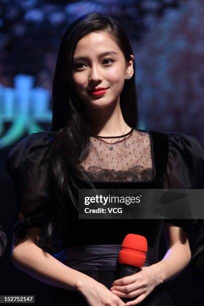 Actress Angelababy attends "Taichi 0" press conference at Shimao Cinema on September 25, 2012 in Shaoxing Xian, China.