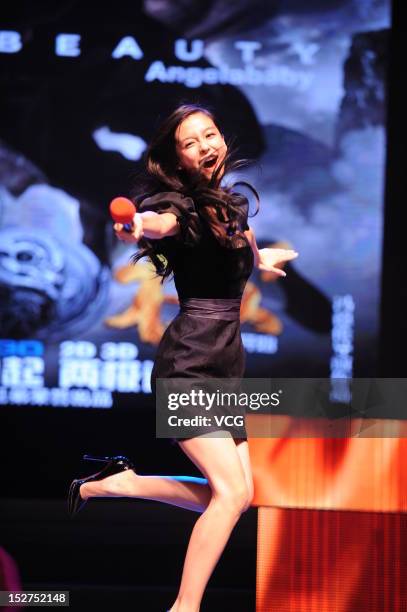 Actress Angelababy attends "Taichi 0" press conference at Shimao Cinema on September 25, 2012 in Shaoxing Xian, China.