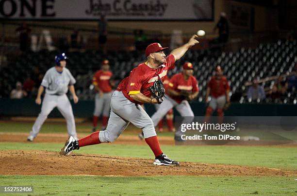 Ivan Granados of Team Spain pitches against Team Israel during game 6 of the Qualifying Round of the World Baseball Classic at Roger Dean Stadium on...