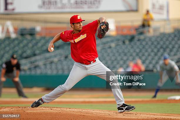 Eric Gonzalez of Team Spain pitches against Team Israel during game 6 of the Qualifying Round of the World Baseball Classic at Roger Dean Stadium on...