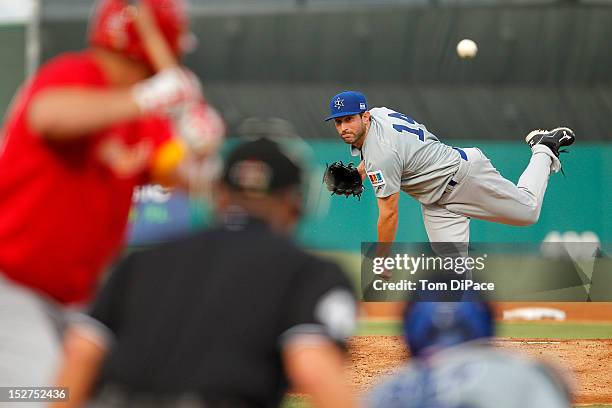 Eric Berger of Team Israel pitches against Team Spain during game 6 of the Qualifying Round of the World Baseball Classic at Roger Dean Stadium on...