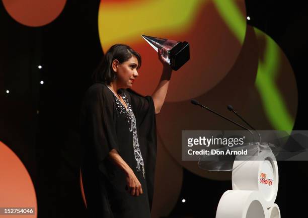 Deborah Mailman accepts her award for Female Actor of the Year at the 2012 Deadly Awards at the Sydney Opera House on September 25, 2012 in Sydney,...