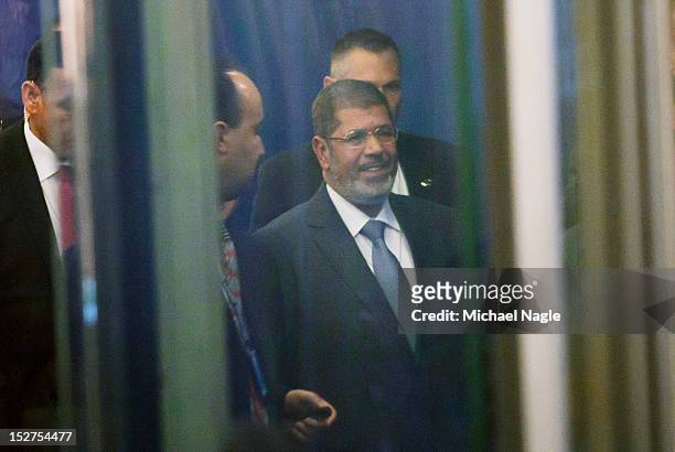 Egyptian President Mohamed Morsi arrives at the United Nations during the UN's General Assembly on September 25, 2012 in New York City. Over 120...