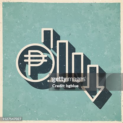 Peso rate decrease. Icon in retro vintage style - Old textured paper Peso rate decrease. Icon in retro vintage style - Old textured paper