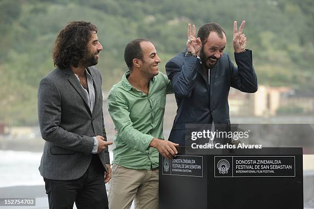 Actors Karim Saleh, Ramzi Maqdisi and Ali Suliman attend the "The Attack" photocall at the Kursaal Palace during the 60th San Sebastian International...