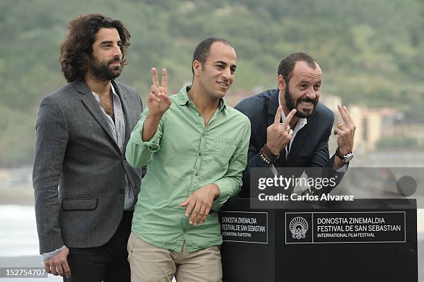 Actors Karim Saleh, Ramzi Maqdisi and Ali Suliman attend the "The Attack" photocall at the Kursaal Palace during the 60th San Sebastian International...