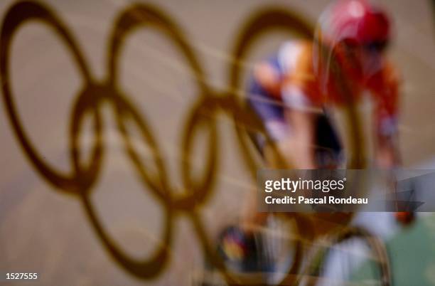 An impression of a Dutch team member during the men's individual pursuit qualifyers at Stone Mountain Velodrome at the 1996 Centennial Olympic Games...