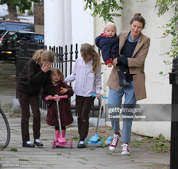 Jools Oliver and children are sighted in Primrose Hill on September 25, 2012 in London, England.