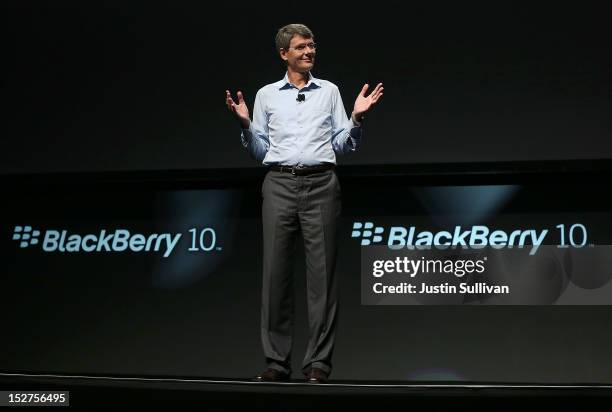 Research in Motion CEO Thorsten Heins speaks during the BlackBerry Jam 2012 conference at the San Jose Convention Center on September 25, 2012 in San...