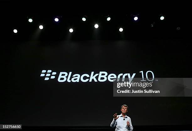 Research in Motion CEO Thorsten Heins speaks during the BlackBerry Jam 2012 conference at the San Jose Convention Center on September 25, 2012 in San...