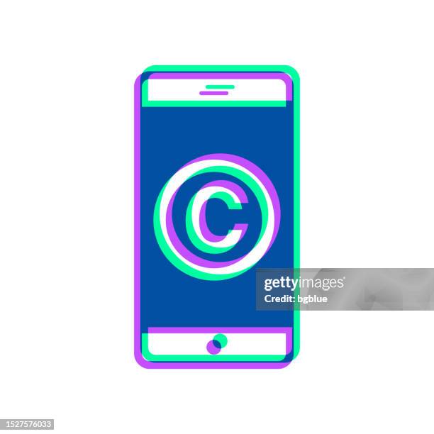 smartphone with copyright symbol. icon with two color overlay on white background - copyright symbol transparent background stock illustrations