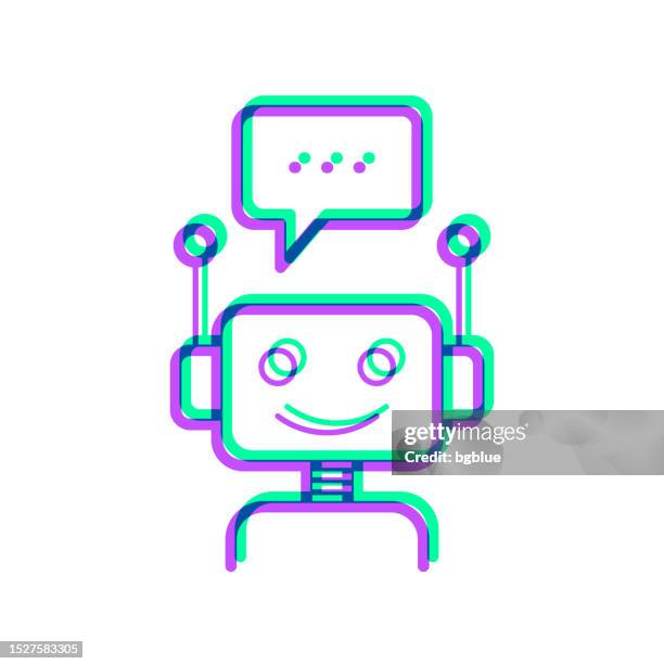 chatbot with speech bubble. icon with two color overlay on white background - smiling faces collage stock illustrations