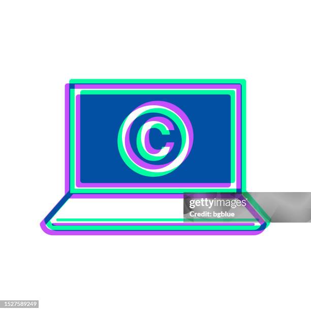 laptop with copyright symbol. icon with two color overlay on white background - copyright symbol transparent background stock illustrations
