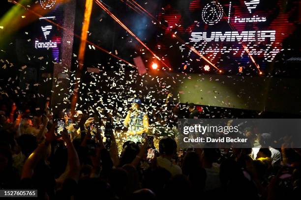 Lil Baby performs onstage during the Summer Players Party hosted by Michael Rubin, Fanatics, and the National Basketball Players Association on July...