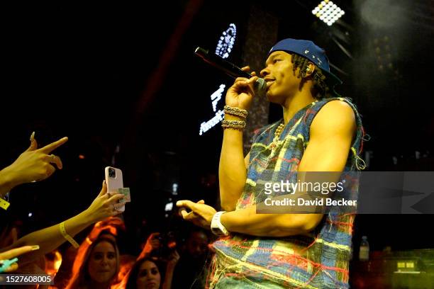 Lil Baby performs onstage during the Summer Players Party hosted by Michael Rubin, Fanatics, and the National Basketball Players Association on July...