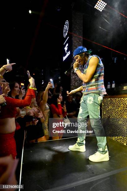 Lil Baby performs onstage during the Summer Players Party hosted by Michael Rubin, Fanatics, and the National Basketball Players Association on July...